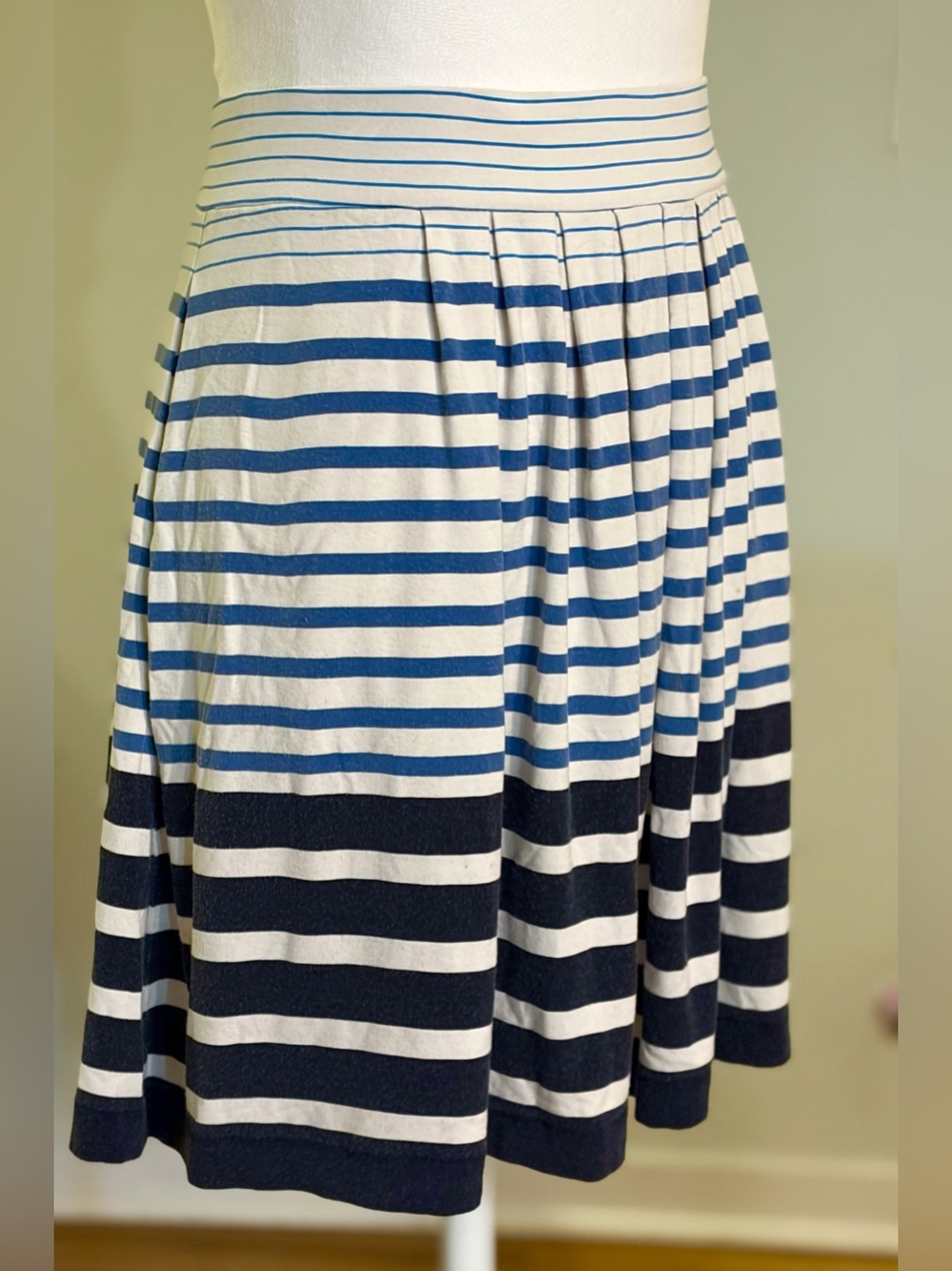 LOFT Nautical Swing Skirt with Pleats & Pockets, Blue, Navy & Cream, Size S
